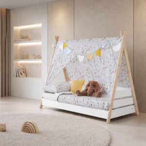 Letto legno con barriere SCOUT NEW 2026 trasformabile bianco/naturale - cm 170 x 102 x h 152