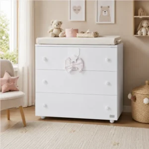 Comò 3 cassetti con decoro Dream bianco